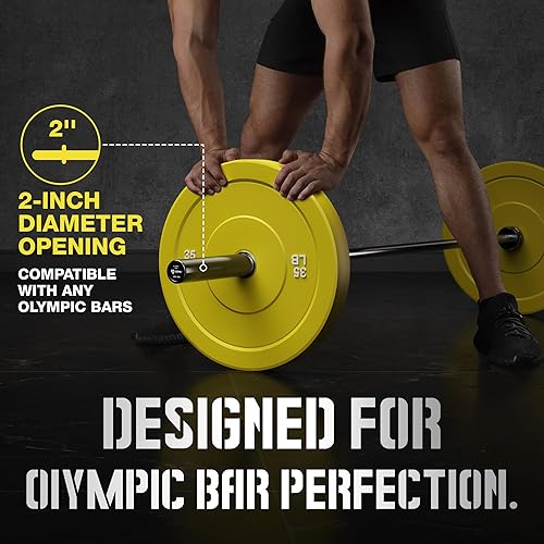 Miniatura 5 de Juego de discos de peso olímpicos de colores de 2 pulgadas, 10152535 libras, juego de discos de peso de goma para entrenamiento de fuerza, gimnasio