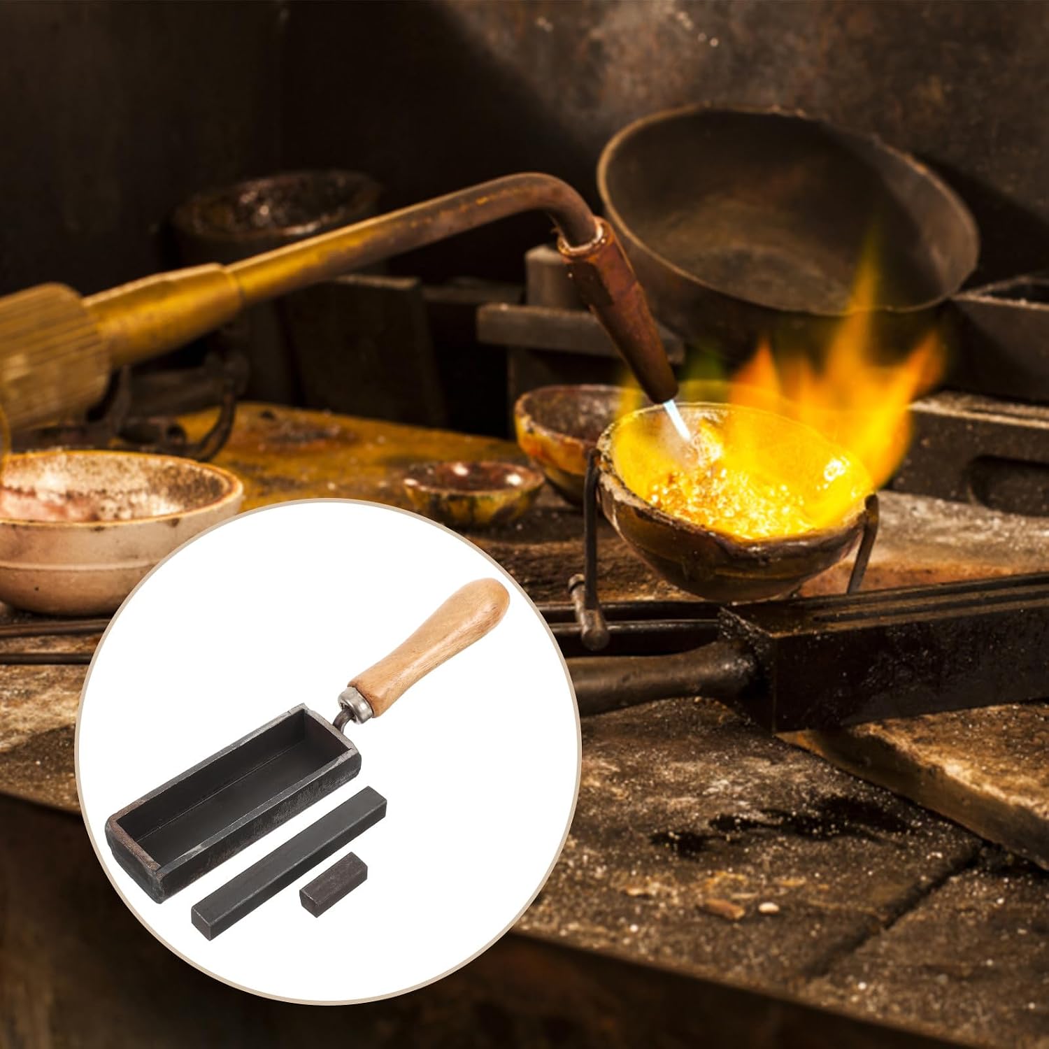 GALPADA Iron Ingot Mold with Wooden Handle 4-Inch Mini DIY Casting Mold for Melting Gold Silver Refining Jewelry Making Supplies