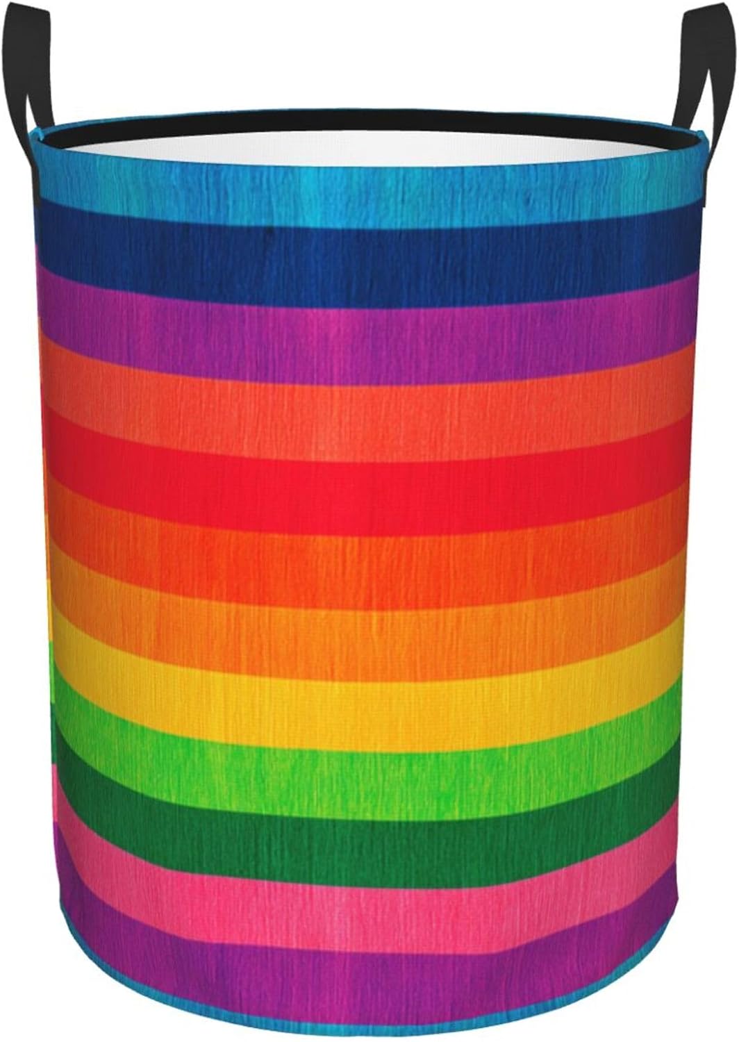 Colorful multicolor stripe, portable laundry hamper 15.7x19.6 inch