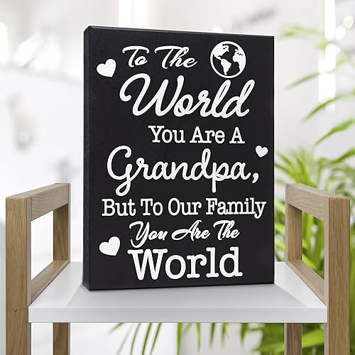 Miniatura 3 de JennyGems Letrero de madera con texto en inglés "To the World You Are a Grandpa But To Our Family You Are the World", decoración de estante para