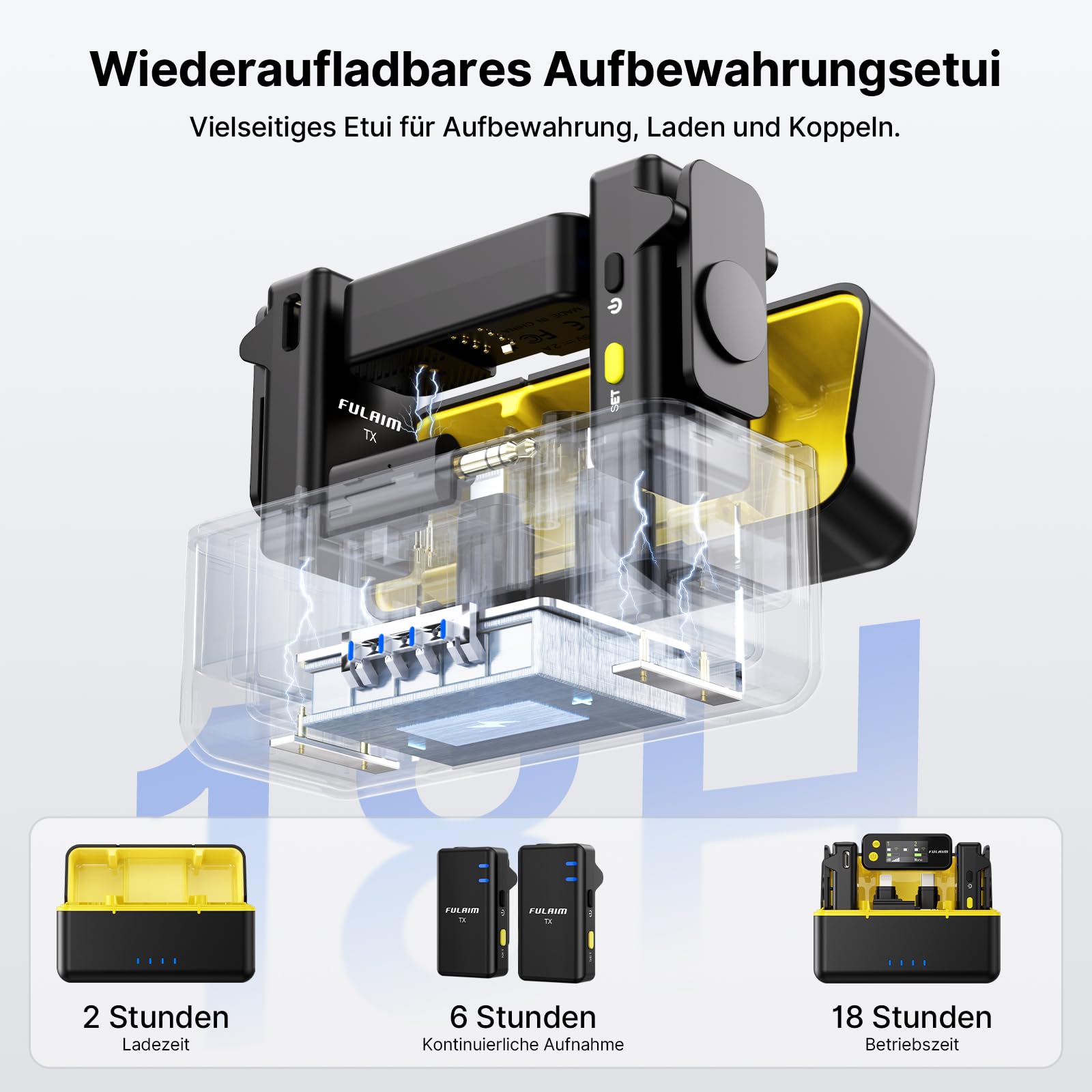 FULAIM X5M Wireless Lavalier Mikrofon Set mit Ladeetui, Plug & Play Ansteckmikrofon, DSP Rauschunterdrückung, Echtzeit-Monitoring, 18h Aufnahme, kompatibel mit Handy, Android, Kamera, PC