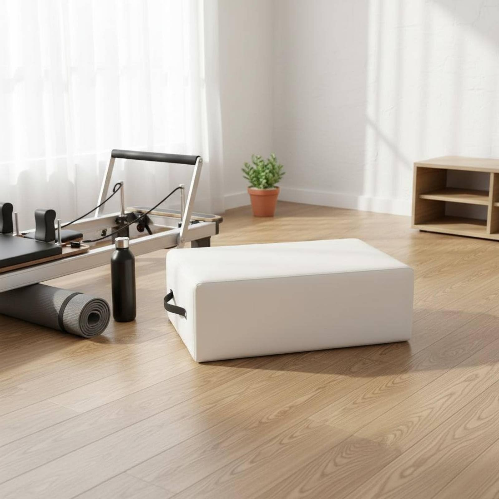 predolo Pilates Bench Reformer Caja de Apoyo Banco Accesorio con Estructura de Madera Cubierta de PU y Espuma Antideslizante y con Asa , Gris Oscuro