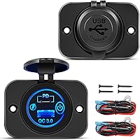 Vista 1 de Nilight 2 Pack PD Type C y QC 3.0 Panel de toma rápida USB con interruptor táctil LED ON Off, kit de cable fundido para coches, camiones