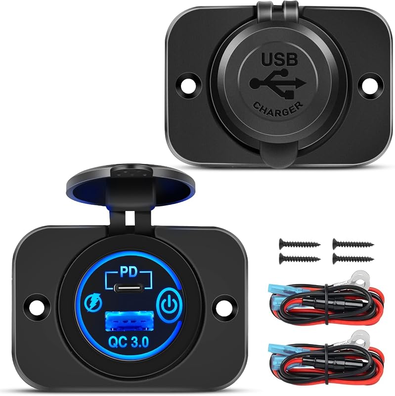 Tomada USB para painel Nilight PD Type-C e QC 3.0 com LED – 2 unidades
