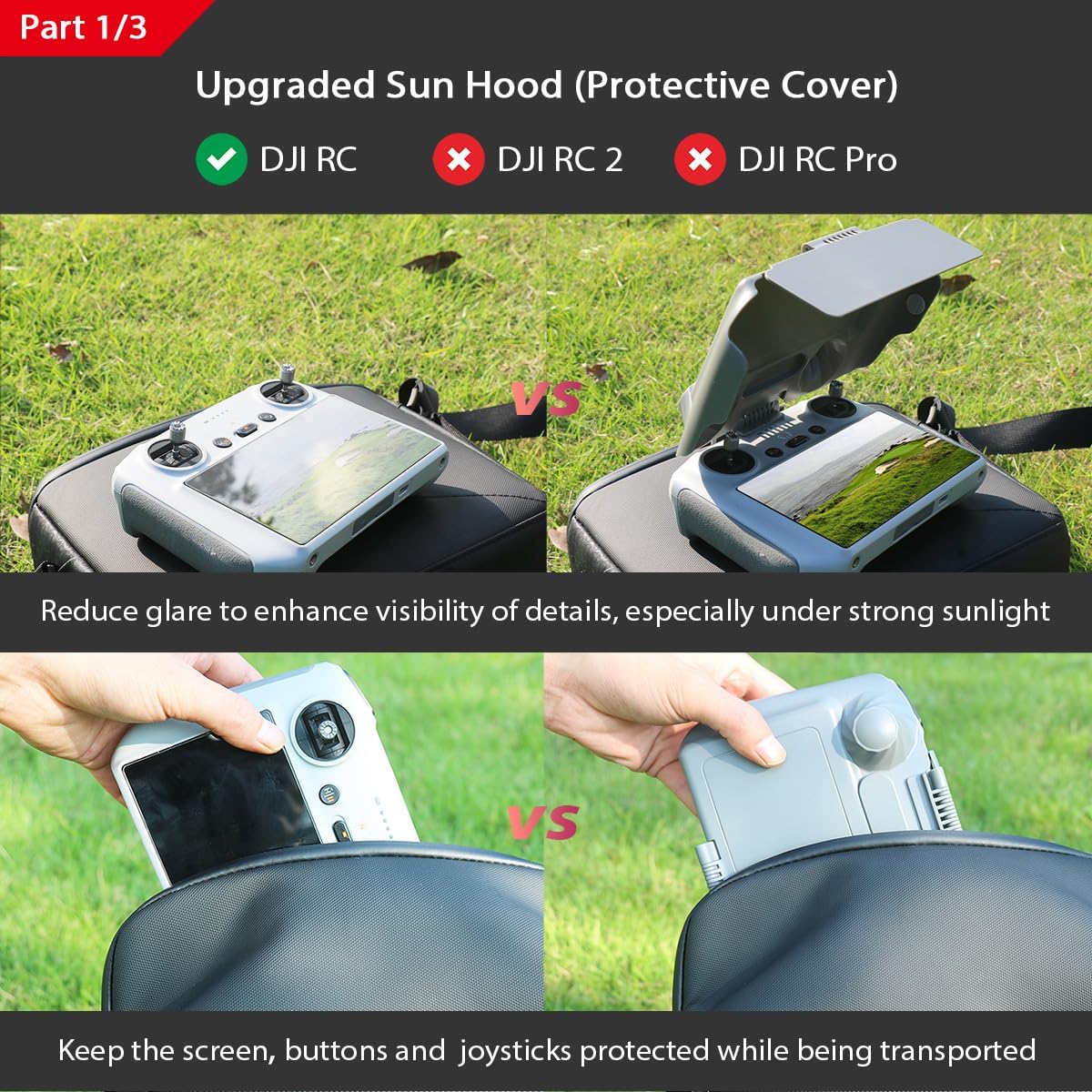 Arzroic Sun Hood Kit for DJI Mini 3/3 Pro RC Controller Accessories - Anti-Glare Sun Shade Cover, Screen Protector and Neck Lanyard