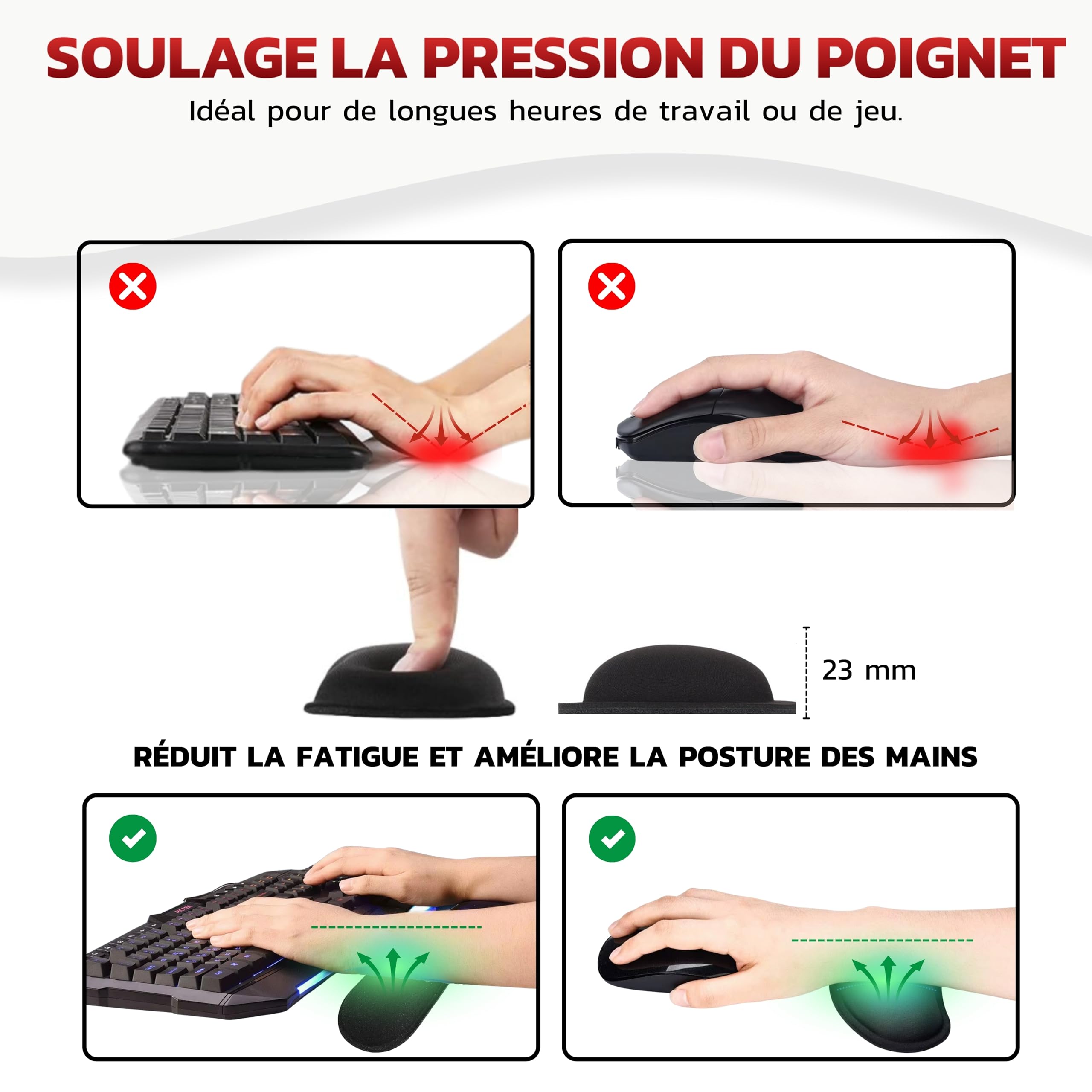 Tapis de Souris XXL 900x400x3 mm avec Repose-Poignet Souris & Clavier | Grand Tapis Ergonomique pour Bureau, Gamer & Professionnel | Imperméable, Antidérapant – sous-Main Confort Durable Noir