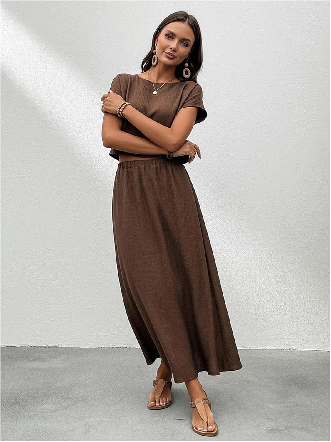 Women's 2 Piece Casual Summer Outfits Short Sleeve Crop Blouse and A Line Maxi Skirt Matching Sets - Image 4