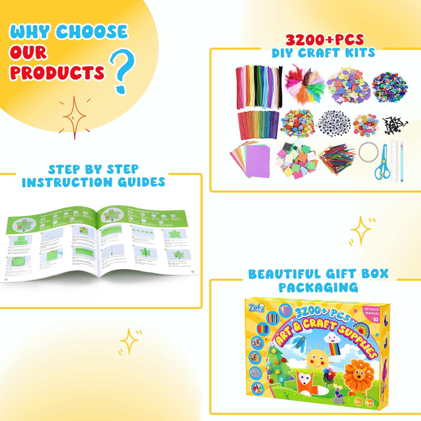 Amazon.com: Zefy 3200+ Pcs Arts and Crafts Supplies for Kids, All