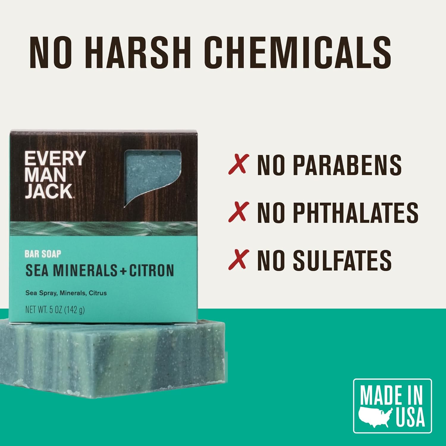 Every Man Jack Cold Processed Mens Bar Soap - Sea Minerals + Citron Scent - Deeply Cleans & Hydrates with Shea Butter and Coconut Oil - (3 Pack) - Image 6
