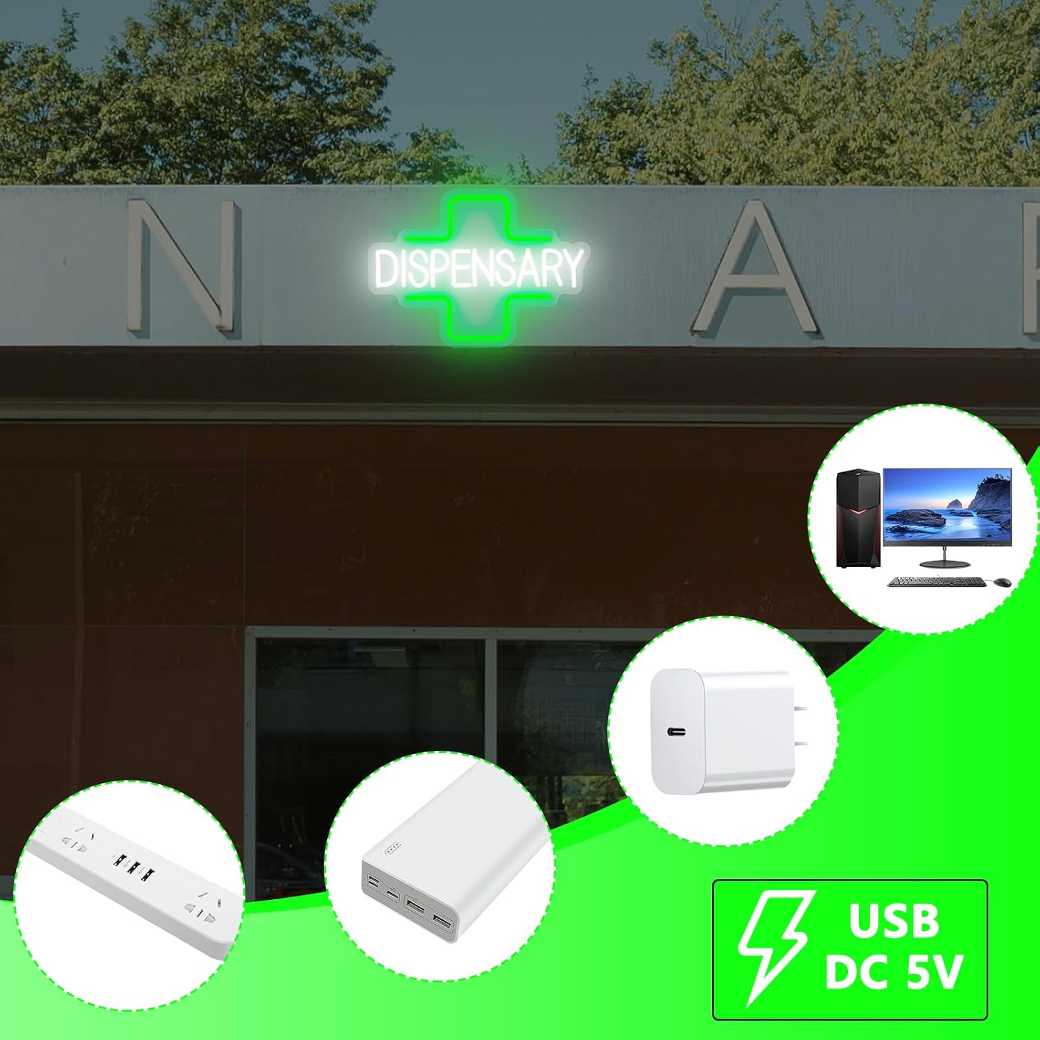 Dispensary Neon Sign, Green Cross Neon Signs for Wall Decor, Dimmable Led Signs for Shop, Light Up Signs for Bedroom Home Store Man Cave Club Pub Party Decorations