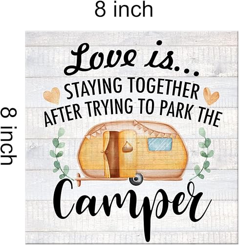 Miniatura 2 de Divertido lienzo impreso en lienzo para casa de campo, decoración rústica de casa rodante con texto en inglés "Love Is Staying Togething" (8 x 8