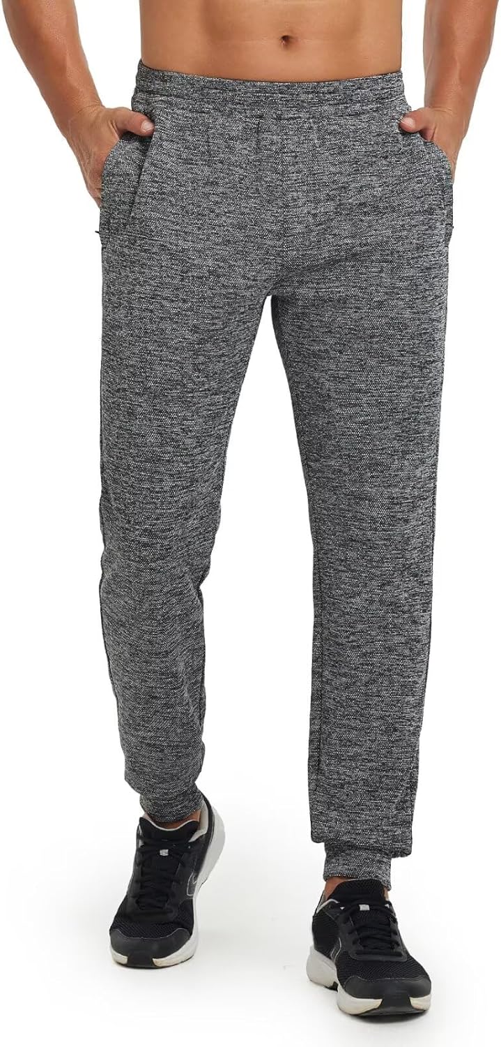 M MAELREG Mens Joggers with 4 Zipper Pockets Moisture Wicking Winter Heather Casual Athletic Joggers Sweatpants for Men