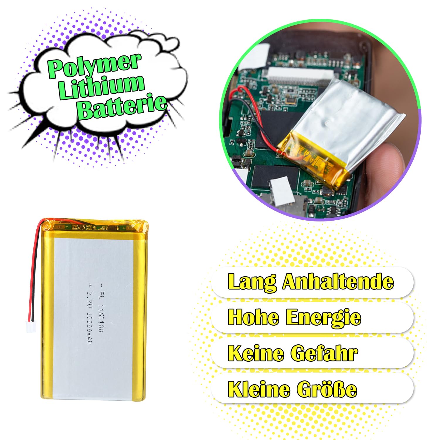 Batteria agli ioni di litio agli ioni di litio da 3,7 V, 10000 mAh, 1160100 mAh, con connettore 2P PH con griglia da 2,0 mm