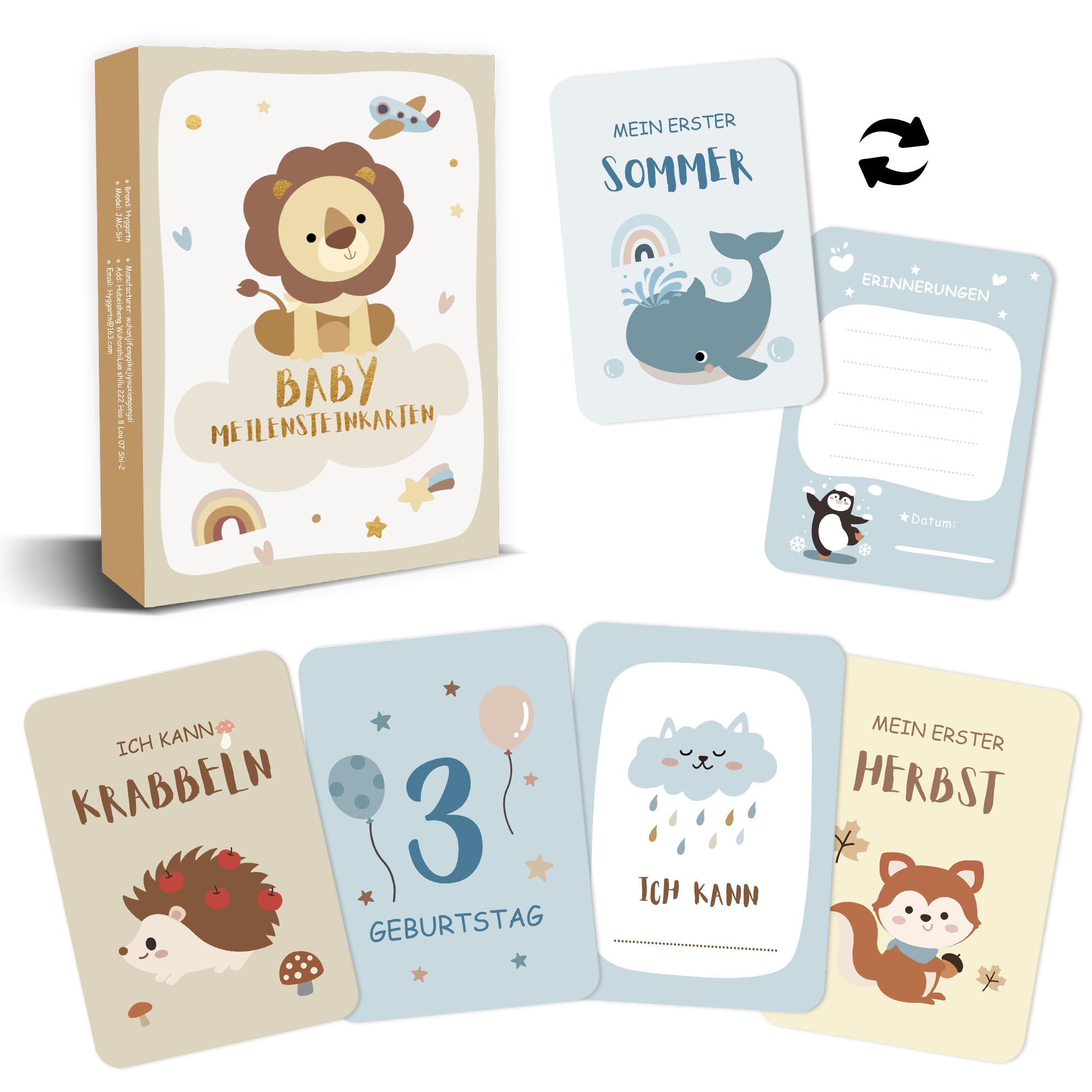 Baby Meilensteinkarten Set (Mädchen & Jungen) – 56 Karten, Monatskarten 1–12 & besondere Momente, Geschenk zur Schwangerschaft, Geburt & Babyparty, Neugeborenen-Fotoshooting Requisiten