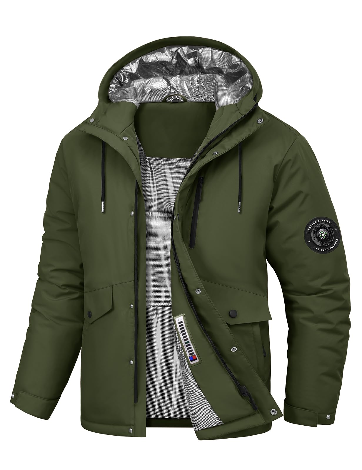 Voqeen Chaqueta de Esqui Hombre Impermeable Cazadora Cálida Aire Libre Térmica Capucha Desmontable Antiviento