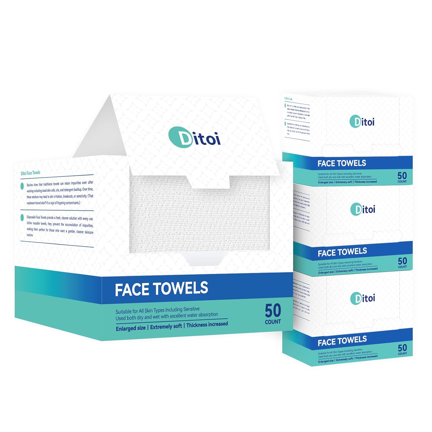 Disposable Face Towels,Ultra Thick Face Towelettes XL, Lint-Free Facial Wipes for Makeup Removal & Gentle Skin Care,10"12", 200 Count (4 Pack),Pearl-textured