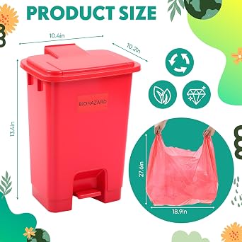 Geiserailie 1 Set 5.3 Gallon Biohazard Trash Can with Foot-Operated Self-Closing Lid, Biohazard Labels & Bags for Lab Industrial Infectious Waste Disposal, Step to Open, Step Again to Close