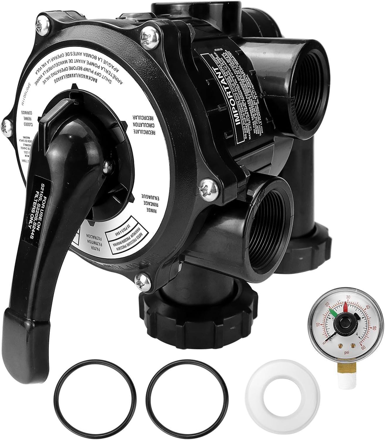 SP0710X62 Multiple Control Valve Assembly - with Gauge Compatible with Hayward 1-1/2-Inch S210S, S244S, & S310S Series Sand Filters, Black