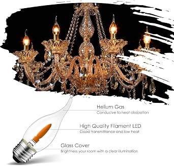 LVWIT E27 Flame Bulb,Flickering Flame Chandelier Candle Light Bulbs,1800K Warm Light E27 Flickering Flame Bulb,Fire Orange Light Bulb for Party Porch Indoor Decorations,Non-Dimmable(6 PCS,2 Modes)