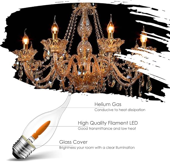 LVWIT E27 Flame Bulb,Flickering Flame Chandelier Candle Light Bulbs,1800K Warm Light E27 Flickering Flame Bulb,Fire Orange Light Bulb for Party Porch Indoor Decorations,Non-Dimmable(6 PCS,2 Modes)