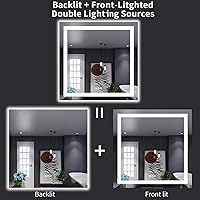 Vista 6 de LOAAO Espejo de baño LED de 32 x 32 pulgadas con luces, antiniebla, regulable, retroiluminado + iluminado frontal, espejo de tocador de baño