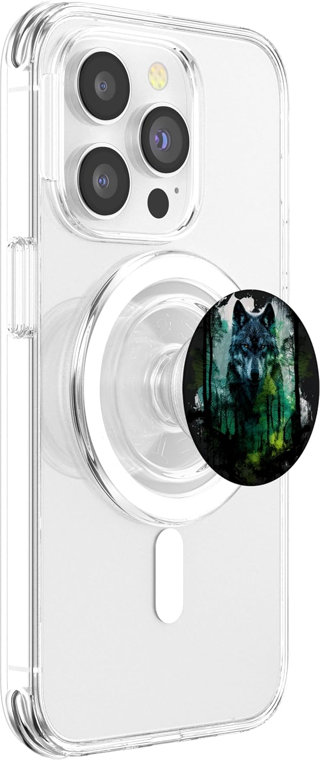Vintage mystic wolf in a ghost forest PopSockets MagSafe PopGrip for iPhone