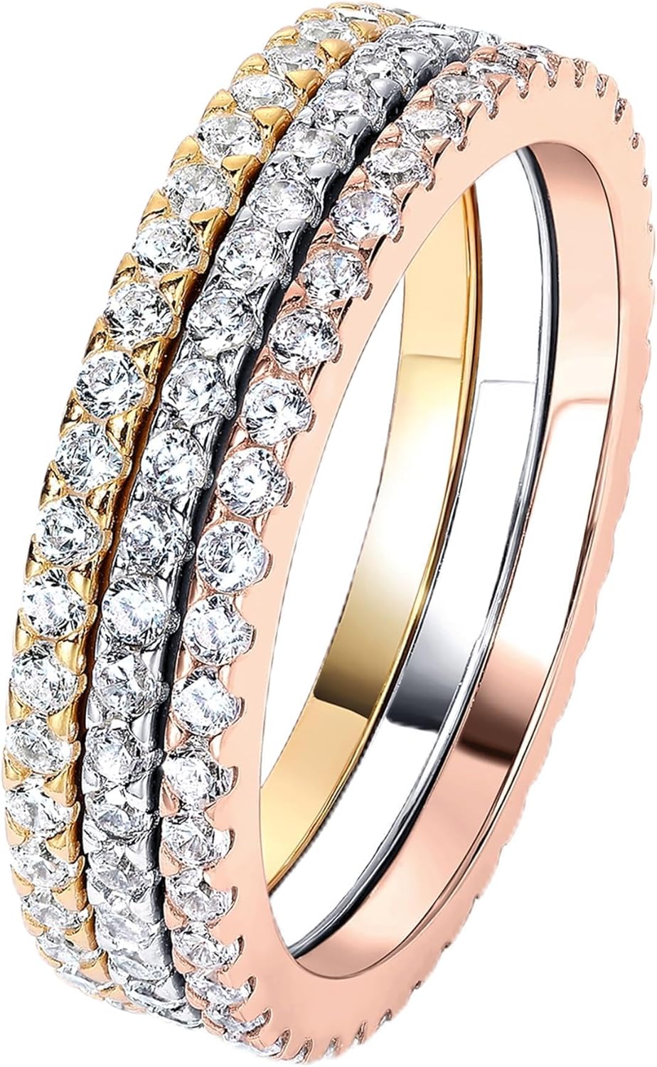 PAVOI 14K Gold Plated Solid 925 Sterling Silver CZ Simulated Diamond Stackable Ring Eternity Bands for Women