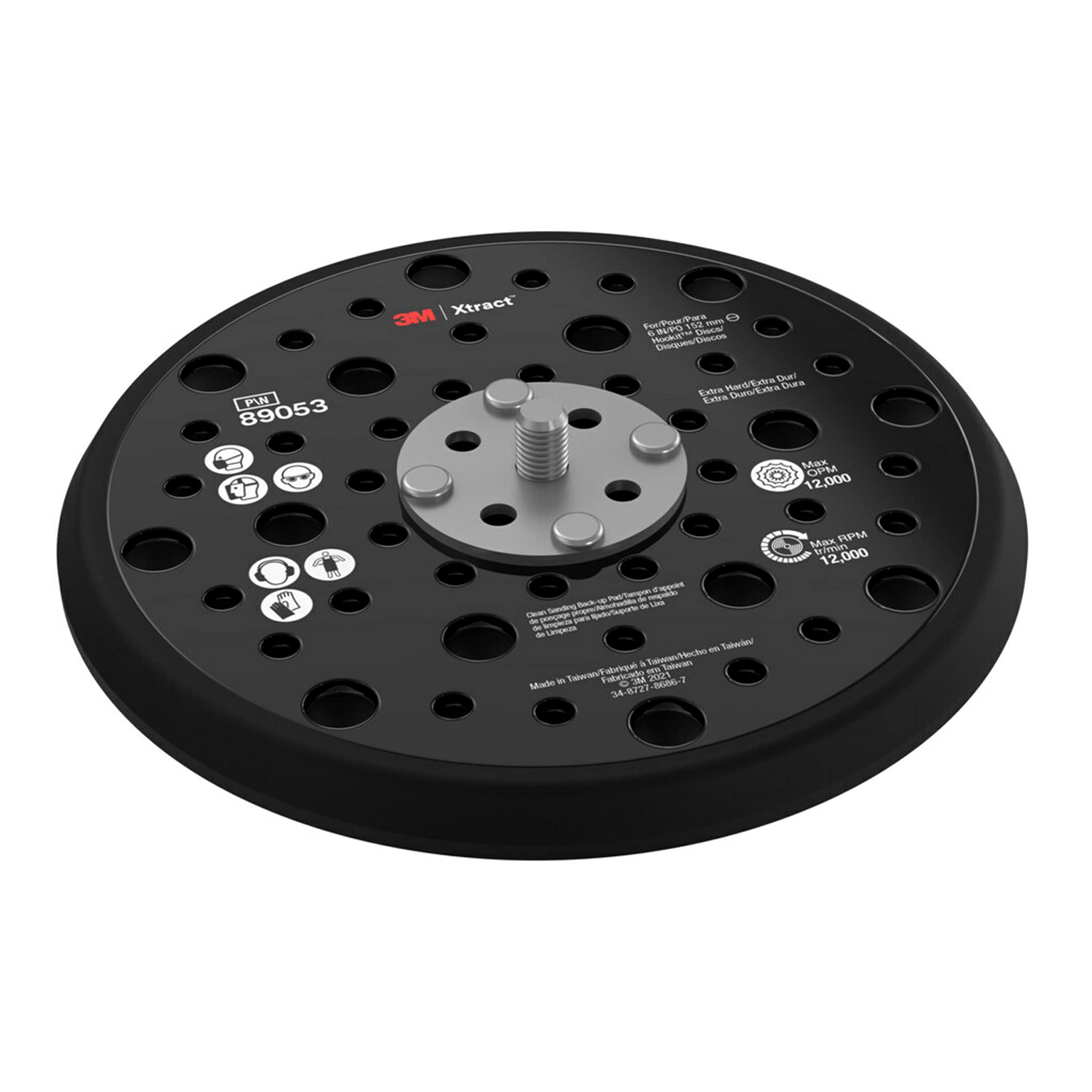 3M Xtract Hookit Platorello, 89053, 150 mm, Extra Hard, Nero