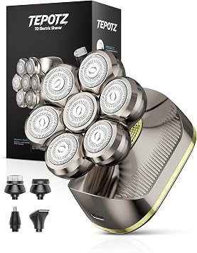 7D Head Shavers for Bald Men|Smooth Electric Razor for Head & Face, IPX7 Waterproof Wet/Dry Head Shaver-Grey-Gold