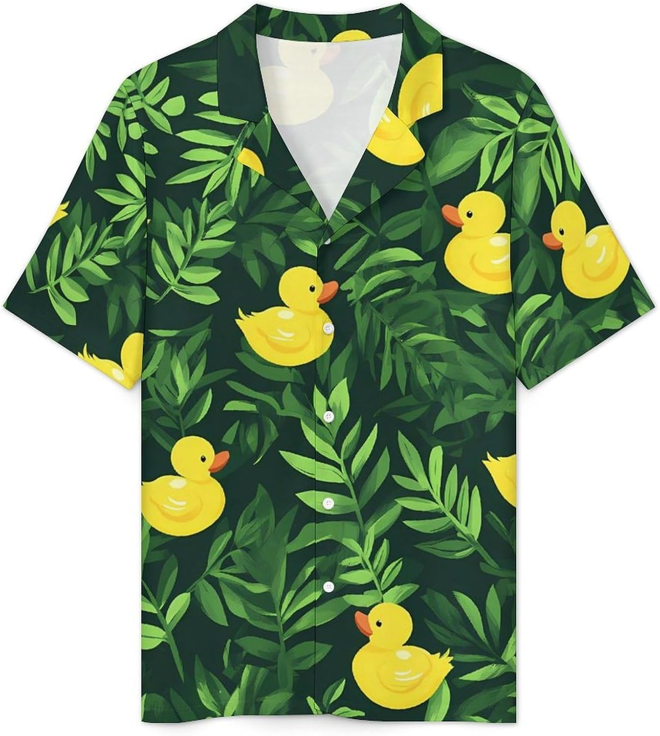 Yellow Rubber Ducks in Green Leaf Men's Short Sleeve Pajama Set Satin Silk Like Lounge Sleepwear