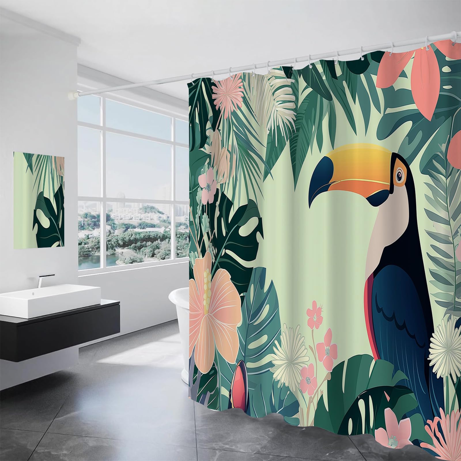 Rideau de douche 150 x 180 cm tropical oiseau imperméable