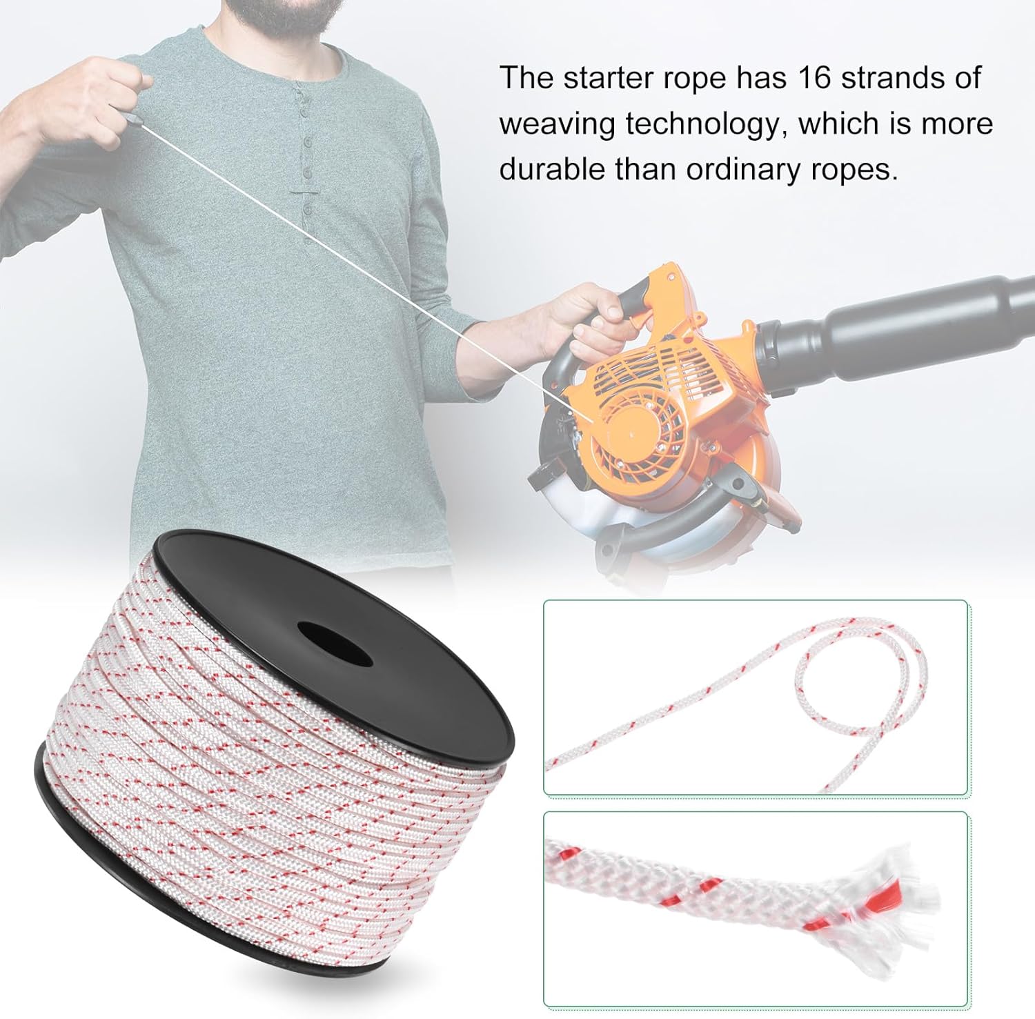 M METERXITY Recoil Starter Rope Pull Cord 4mm 100m Pull Starter Rope Nylon Pull Cord Pull Starter Rope for Mower/Chainsaw/Trimmer/Brush Cutter [White Red]