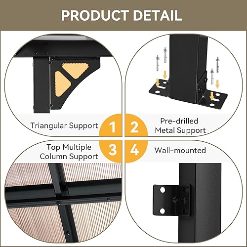 Miniatura 35 de Aoxun Pérgola de 8 x 5 pies para patio, cenador con techo inclinado, pérgola para parrilla grande montada en la pared, toldos resistentes, para Negro