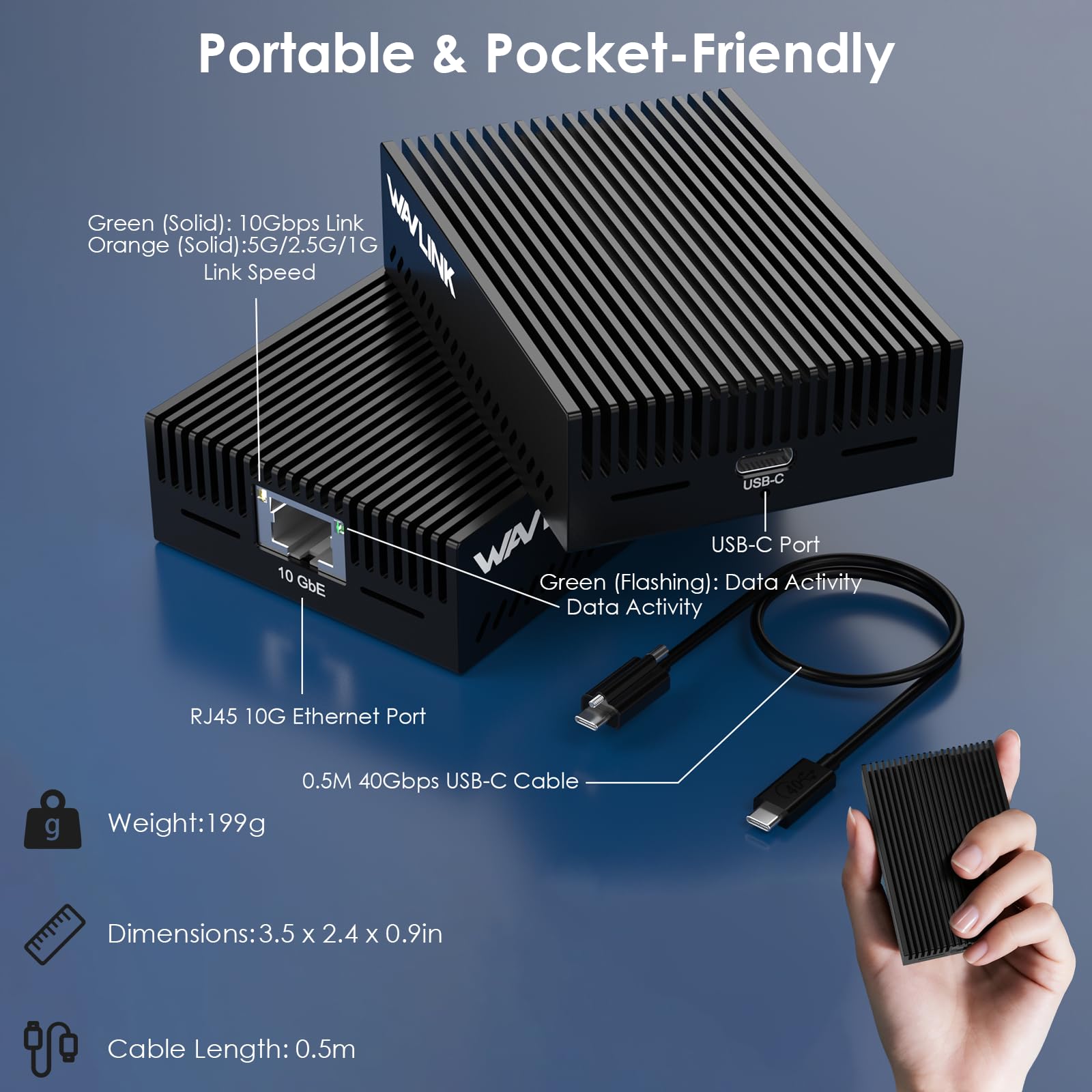 WAVLINK Adattatore Ethernet da USB 4 a 10 Gbps, adattatore di rete USB-C a 10G Ethernet con chip AQC113, supporta Thunderbolt 3/4/5 e USB4, per Mac, Windows e Linux (driver richiesto su Windows e