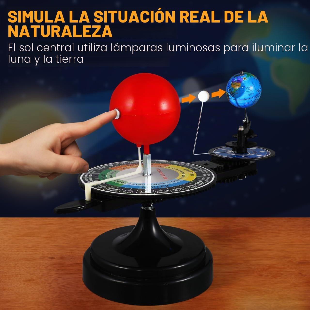 ULTECHNOVO Modelo de sistema solar – Sol Tierra Luna Modelo Orbital – Sistema Solar Planetario Modelo 3D Rotación Modelo Ciencia Educación Astronomía Conocimiento