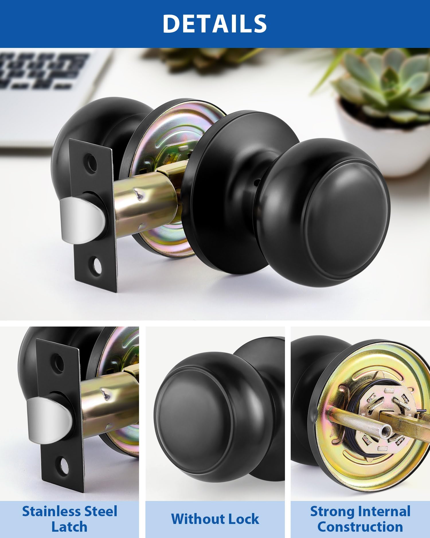 Matte Black Door Knobs - 5 Pack Passage Handles -7