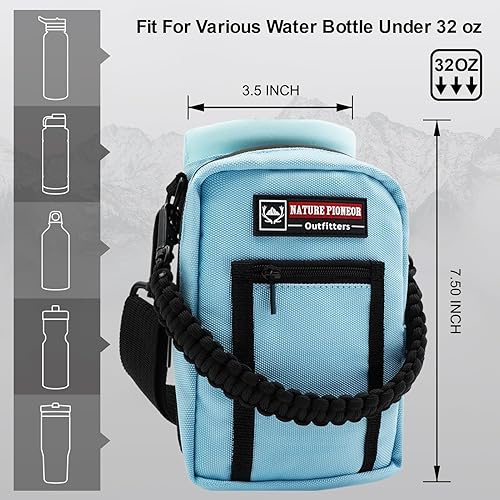 Vista 95 de NATURE PIONEOR Soporte para botella de agua con correa ajustable – 25/32/40 onzas, funda aislante para botella de agua con mango de paracaídas y 2