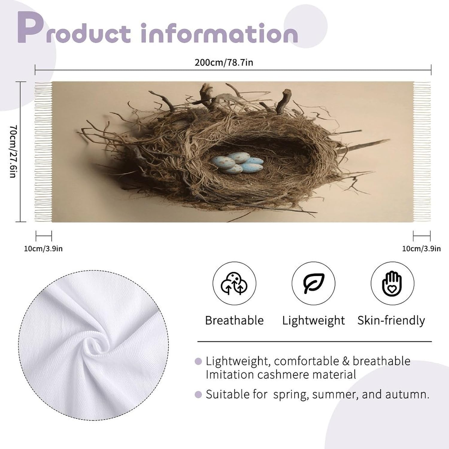 Birds Nest Scarf for Women Men Classic Fashion Blanket Scarves Soft Cashmere Feel Scarf Cold Weather Warm Long Shawl Winter Large Scarves Classic Blanket Scarfs Thick