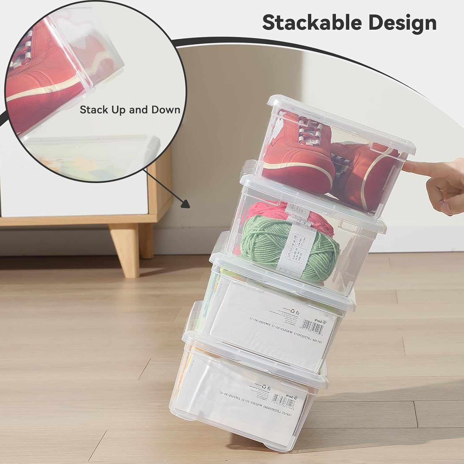 novelinks 6 Quart Clear Plastic Storage Bins with Transparent Lids Stackable Box Craft Storage Organizing Container,12 Pack