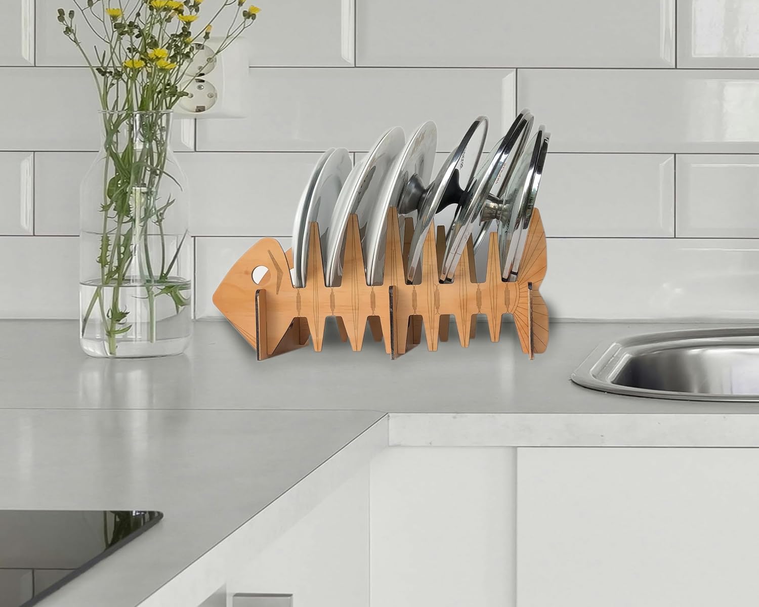 Fish Shaped Dish Drying Rack, Pine Plywood Plate Holder with Smooth Surface, Easy to Clean, Detachable Kitchen Organizer for Home, Restaurants & Rustic Décor
