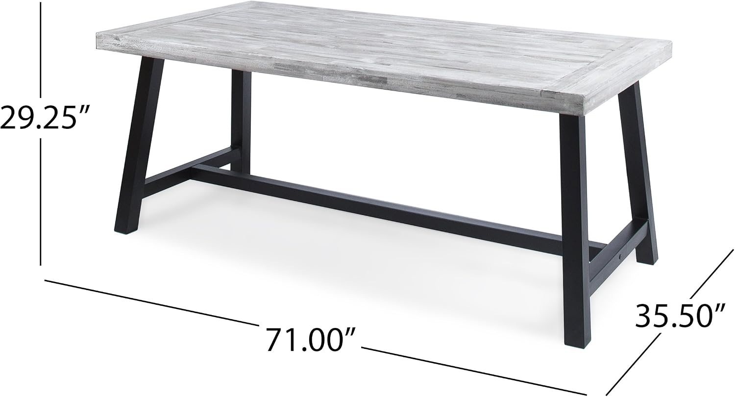 GDFStudio Cassie Outdoor Modern Industrial 3 Piece Acacia Wood Picnic Dining Set with Benches, Sandblasted Light Gray and Black Rustic Metal