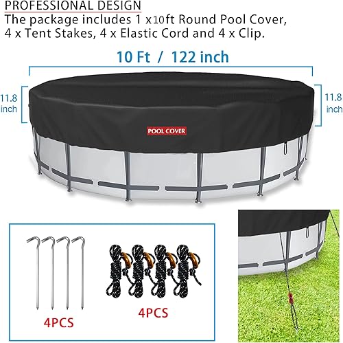 Miniatura 2 de Cubierta redonda de piscina de 10 pies, cubiertas solares para piscina sobre el suelo, piscinas enterradas y bañera de hidromasaje con diseño de