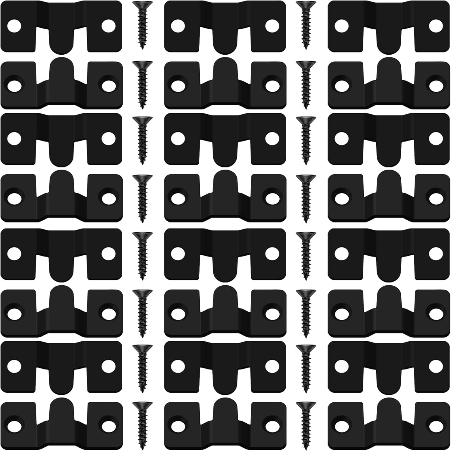 24 Pack Flush Mount Brackets 1.7in x 0.75in Black Stainless Steel Interlock Hook Picture Hanging Buckle, Heavy Duty Photo Hanger Sectional Connector Wall Mounting DIY Brackets with Screws