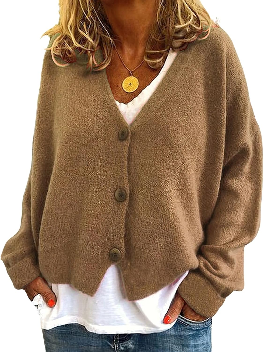 ebossy Women's Vintage Preppy Cable Knit Cardigan Sweather Casual Plain Artistic Aesthetic Oversized Crop Jacket Top