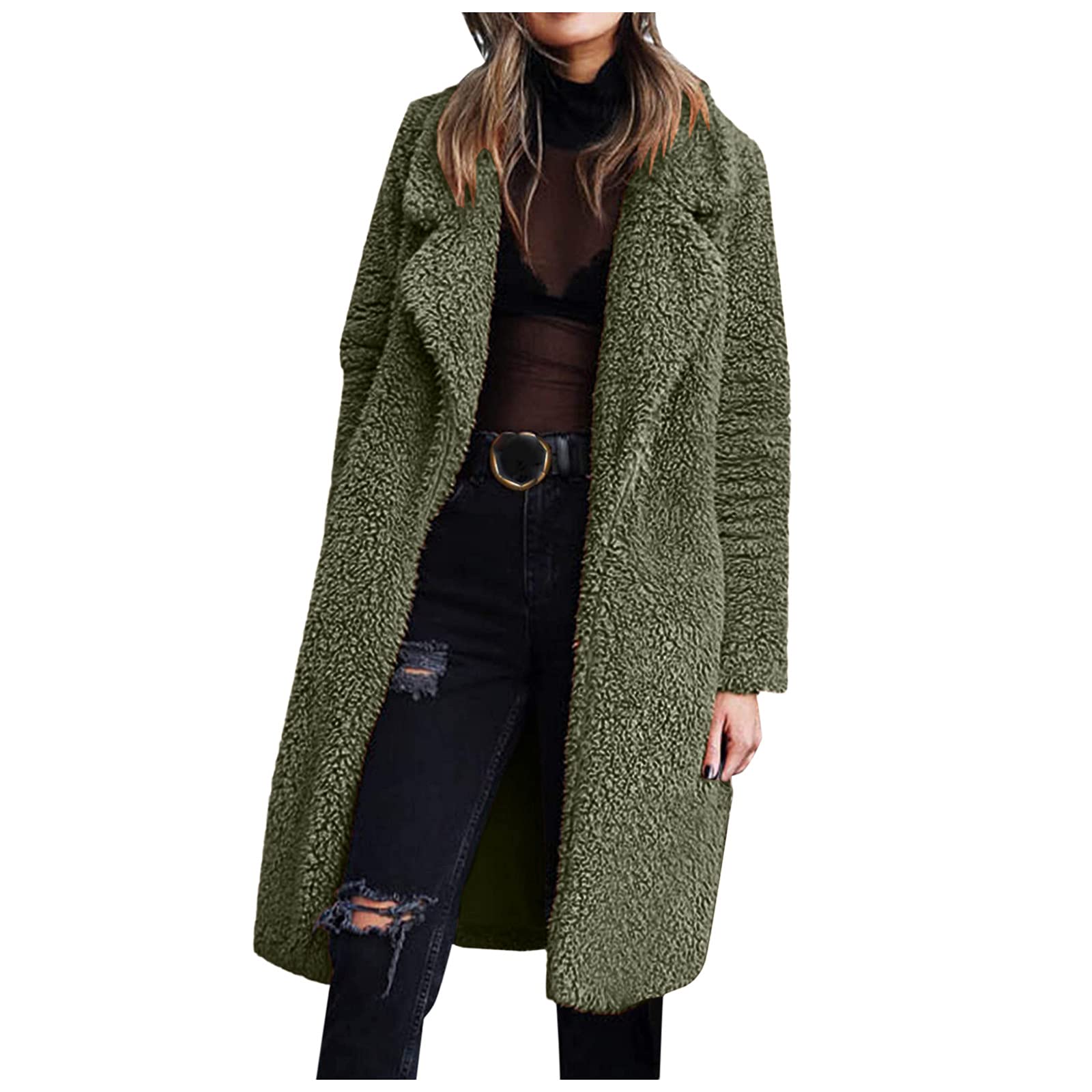 Womens Vintage Faux Fur Lapel Long Coat Winter Thick Warm