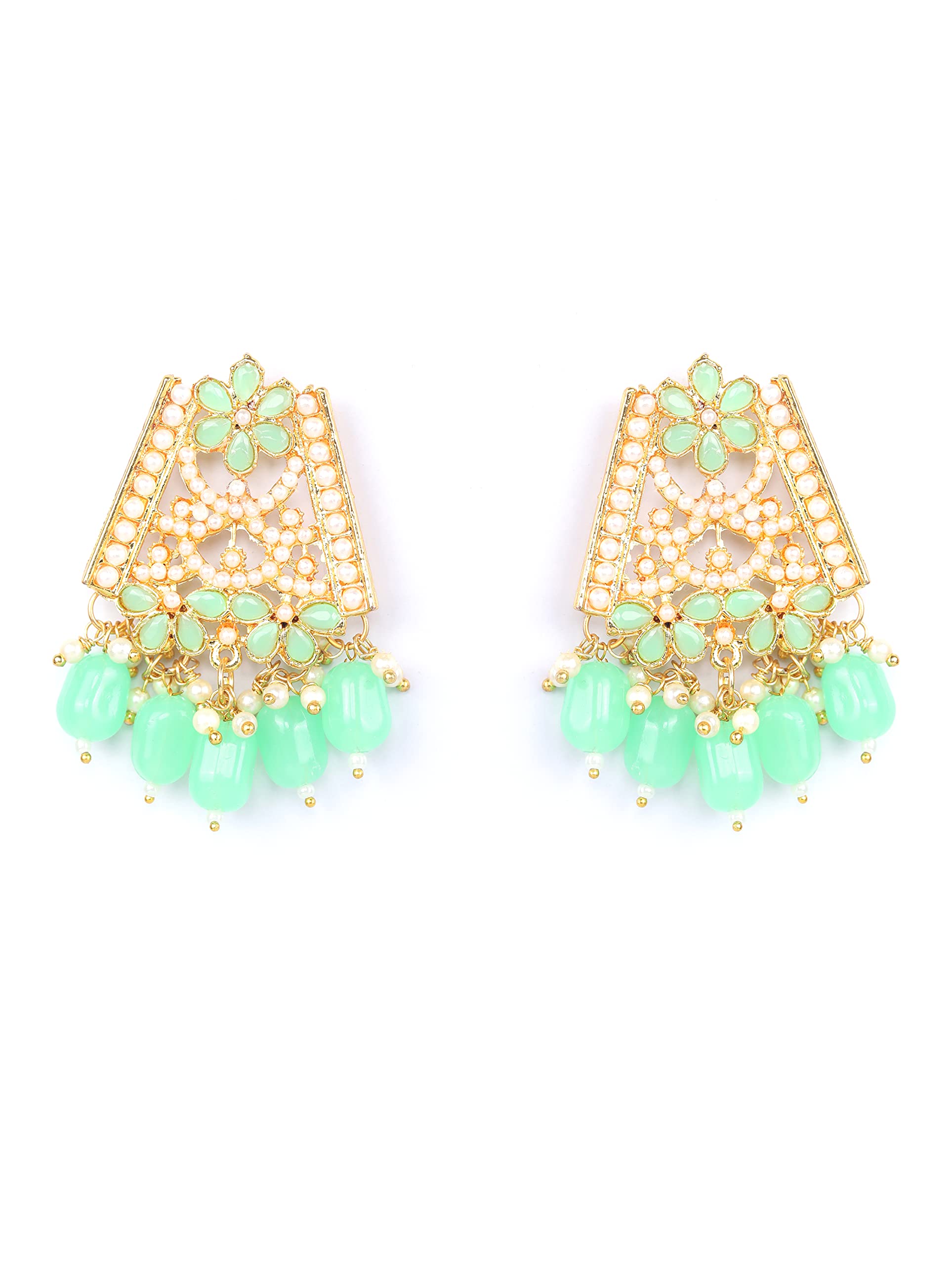 Mint Green Pearls Stones Studded Plated Choker Set