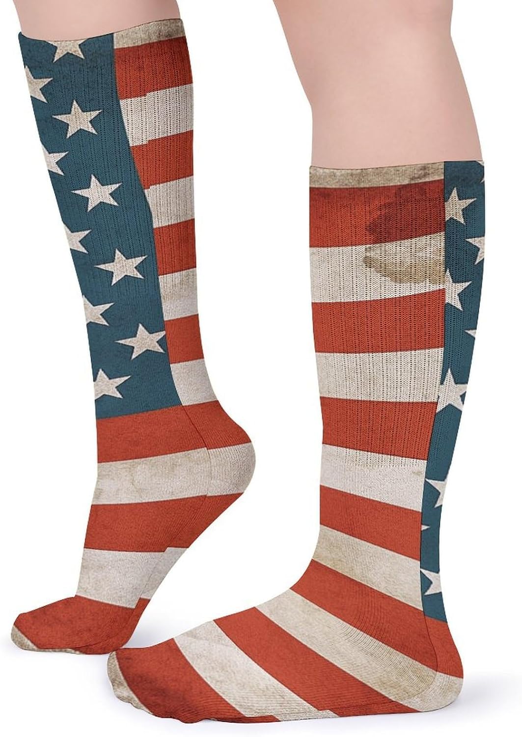 Breathable Crew Sock, Moisture Wicking, Athletic Calf Socks, Cozy | USA Flag Compression Socks for Women Men, Lightweight High Work Socks for Business, Casual