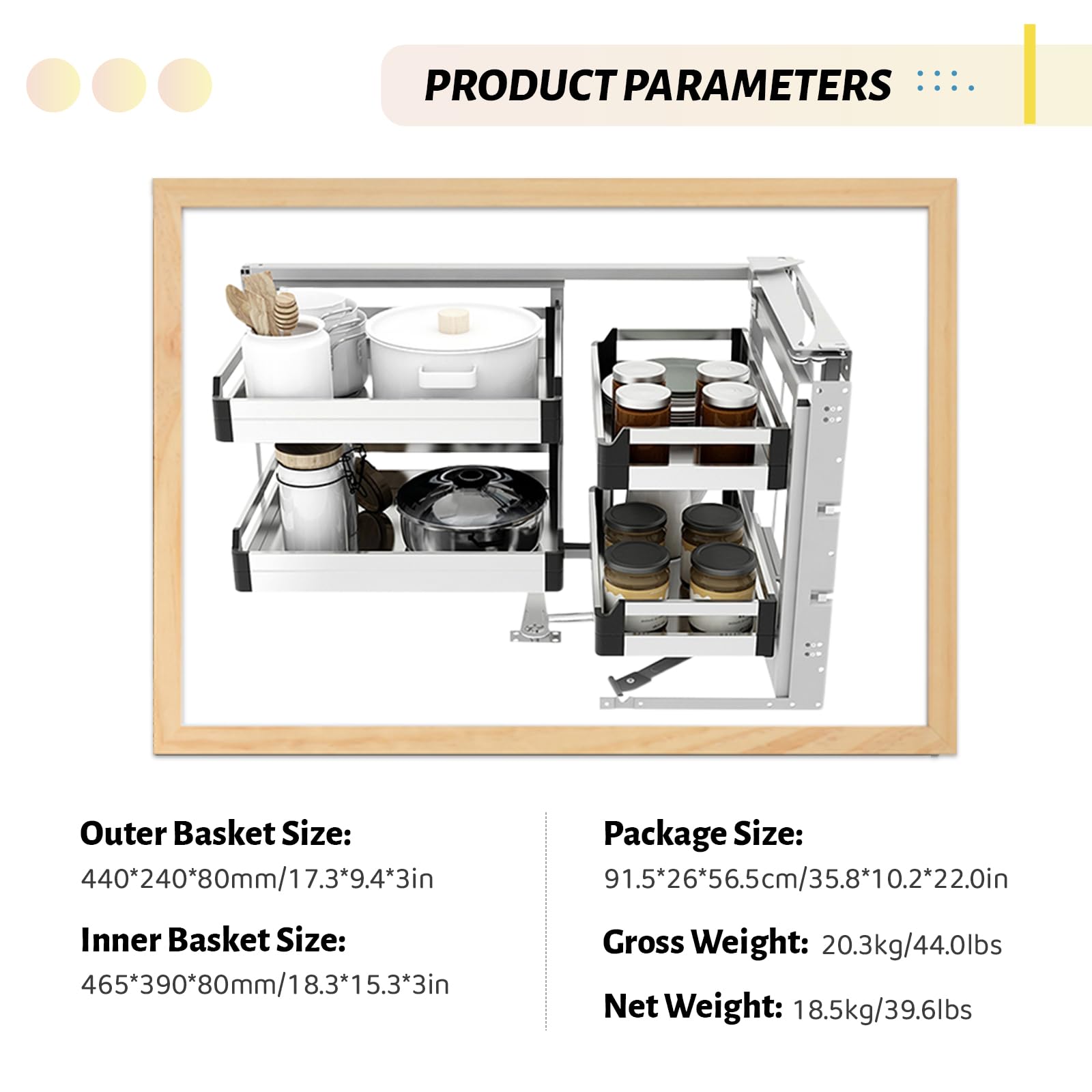 Gabinete Ciego de Plata del Optimizador de Esquina, Organizador extraíble para el Almacenamiento de la Cocina, gabinete de Esquina Ciego de ensamblaje Simple para el Uso eficiente del Espacio