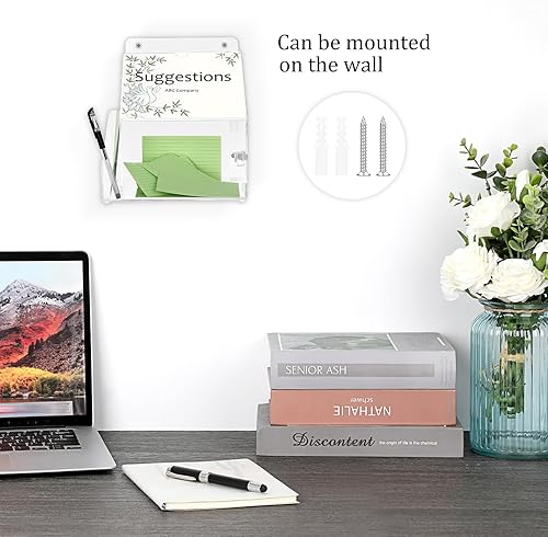 Vista 3 de BTSKY Caja de sugerencias de acrílico con candado, caja de donación acrílica montada en la pared con ranura para letrero de 5 x 7 pulgadas, urnas