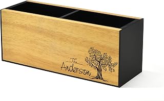 Wooden Pen Holder - Personalized Family Name - Table Organizer - Dinning Table Decor - Family Gift Ideas - Custom Engraving - Olive Tree